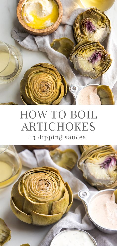 Cooking Whole Artichokes, How To Boil Artichokes, How To Eat An Artichoke, How To Make Artichokes How To Cook, Easy Dips For Artichokes, How To Cook Artichoke Hearts, Best Way To Make Artichokes, Artichoke Cooking Instructions, How To Steam Artichokes