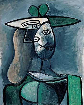 Pablo Picasso - 1947 Femme au chapeau 1 Picasso Famous Paintings, Picasso Portraits, Pablo Picasso Art, Art Picasso, Pablo Picasso Paintings, Picasso Paintings, Picasso Art, Green Hat, Georges Braque