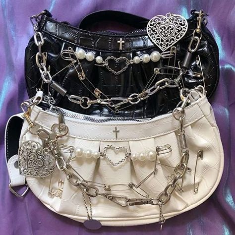 Y2k Handbag, Gothic Bag, Y2k Punk, Japanese Harajuku, Pretty Bags, Purse Styles, Pearl Brooch, Spice Girls, Shoulder Messenger Bag