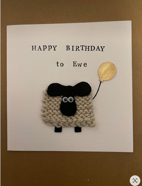 Cute Handmade Cards, Fabric Christmas Cards, Knitted Sheep, Sheep Cards, Birthday Card Craft, Homemade Birthday Cards, Hand Crafted Cards, Hand Made Greeting Cards, Fabric Cards