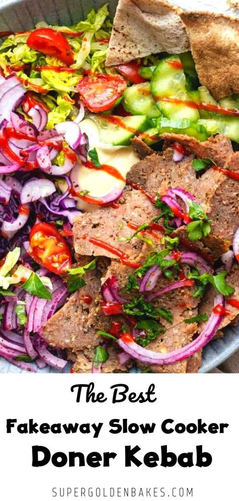 Kebab Meat Recipe, Slow Cooker Kebab, Slow Cooker Lamb Kebab, Slow Cooker Doner Kebab, Donner Kebab Recipe, Fakeaway Kebab, Doner Kebab Recipe, Mincemeat Recipes, Donner Kebab