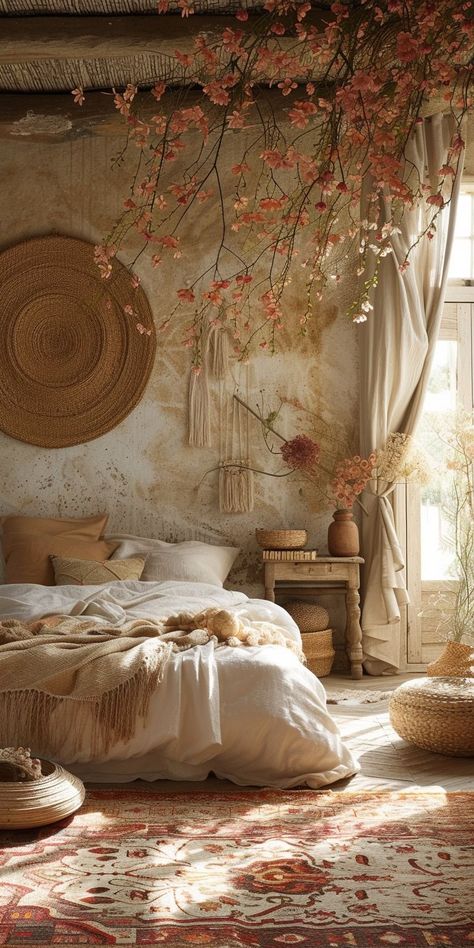 Boho Bedroom Decor Beds & Frames Vintage Boho Bedroom, Vintage French Bedroom, Bedroom Women, Beds Frames, Bedroom Ideas Inspiration, Boho Style Bedroom, Cozy Fall Bedroom, Flower Bedroom, Deco Boheme