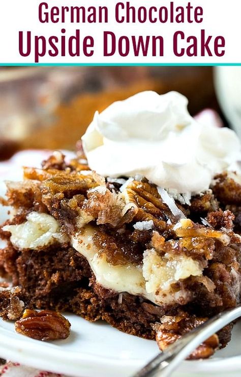 German Chocolate Ooey Gooey Cake, Easy Derrests Recipe, German Chocolate Upside Down Cake, Chocolate Upside Down Cake, Beef Appetizers, German Chocolate Cake Recipe, Easy Cakes To Make, German Chocolate Cake Mix, German Chocolate Cake