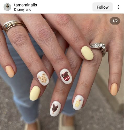 Mickey pretzel Mickey ice cream Disney nail design Disney Nail Design, Cream Nail Art, Disneyland Nails, Ice Cream Nails, Disney Nail Designs, Disney Inspired Nails, Disney Nail Art, Mickey Nails, Food Nails