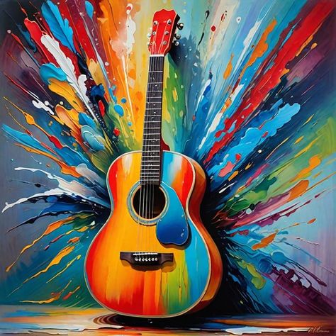 Guitar Art Painting, Watercolor Whimsical, Guitar Drawing, Festival Art, Music Illustration, Guitar Art, Art Wall Kids, Painting Projects, Acrylic Painting Canvas