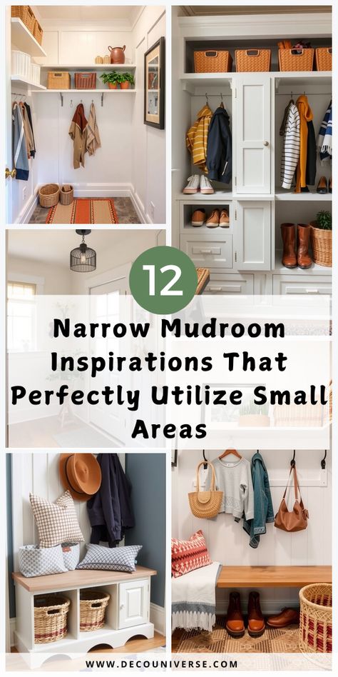 Maximize your narrow space with these 12 mudroom ideas designed to create storage, style, and convenience in your entryway. Mudroom No Bench, Coat Cubbies Entryway, Front Porch To Mudroom Conversion, Long Narrow Mudroom Ideas, Entry Drop Zone Ideas, Mail Station Ideas, Entry Way Organization Ideas, Small Mudroom Storage, Faux Mudroom