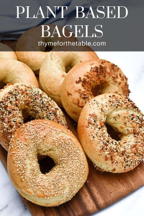 These vegan bagels have a chewy exterior and a soft and delicious interior. They are just like a New York Style bagel. If this is your first time making bagels, this recipe is for you. Follow my step-by-step pictures and watch my tutorial video to learn how easy it is to make incredible bagels at home! Choose your favorite toppings for everything bagels, sesame bagels, poppy seed or onion bagels. Making Bagels, Vegan Bagels, Make Bagels, How To Make Bagels, Onion Bagel, Vegan Bagel, Sesame Bagel, Everything Bagels, Bagels Recipe