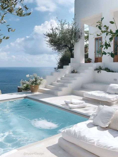 Greece House, Greek House, Dream Life House, Dream Beach Houses, Dream Beach, Small Pool, Dream Holiday, Dream House Exterior, Dream House Decor