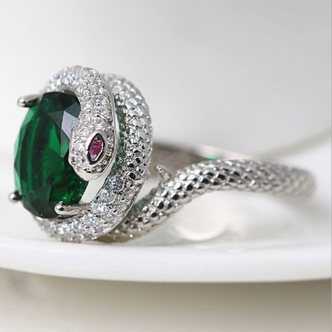 Silver Plated Slytherin Jewelry, Cheap Wedding Bands, Gold Knot Ring, Harry Potter Jewelry, Snake Jewelry, Gem Ring, Snake Ring, Gold Ring Stack, Zircon Ring