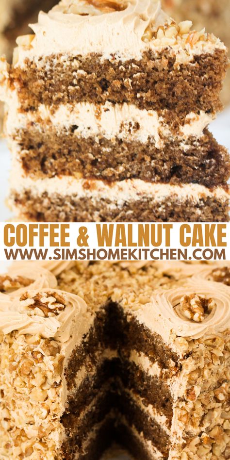 Easy Coffee and Walnut Cake Cake Of My Dreams, Walnut Cakes, Walnut Chocolate Cake, Cinnamon Walnut Coffee Cake Recipe, Coffee Cake Design, Coffee Flavored Cake, Coffee Walnut Cake, Walnut And Coffee Cake, Coffee Walnut Cake Recipe