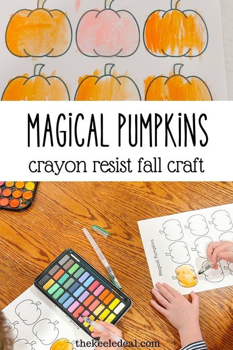 Fun ways to do this magical pumpkins crayon resist watercolor activity, plus a free printable pumpkin page. This activity is perfect for Halloween, Thanksgiving and fall! Crayon Resist Watercolor, Pumpkin Crayon, Pumpkin Vine, Seasonal Activities, Model Magic, Watercolor Pumpkins, Fall Craft, Pumpkin Crafts, Easy Pumpkin