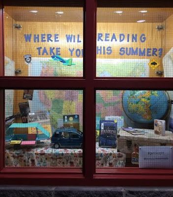 Inside Library, Library Window, School Library Bulletin Boards, Summer Display, Summer Reading Challenge, Library Book Displays, Elementary School Library, Library Bulletin Boards, Library Boards