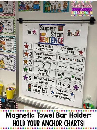 Magnetic Towel Bar, Anchor Chart Display, Kindergarten Anchor Charts, Classroom Anchor Charts, 1st Grade Writing, First Grade Writing, Classroom Organisation, 2nd Grade Classroom, Teaching First Grade