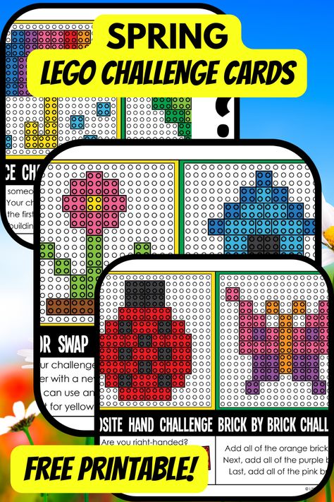 Spring LEGO Challenge Cards for Kids | Little Bins for Little Hands Lego Free Printables, Lego Stem Challenges For Kids, Lego Printable Free, Stem Lego Challenges, Spring Lego Challenge, Lego Building Challenges For Kids, Lego Challenges For Kids, Lego Building Cards, Lego Build Challenges For Kids