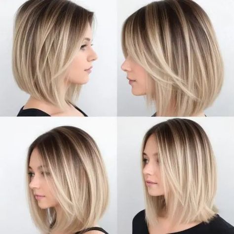 20 Easy Mom Haircuts For Straight Hair: Care And Self-Care Blonde Highlights Medium Length Hair Straight, Mid Bob Straight Hair, Short Bob Hairstyles For Straight Hair, Bob Hairstyles For Straight Fine Hair, Haircut Ideas For Fine Straight Hair, Bobs For Straight Fine Hair, Lob For Straight Hair, Blonde Bob Straight Hair, Easy Hairstyles For Fine Hair Simple