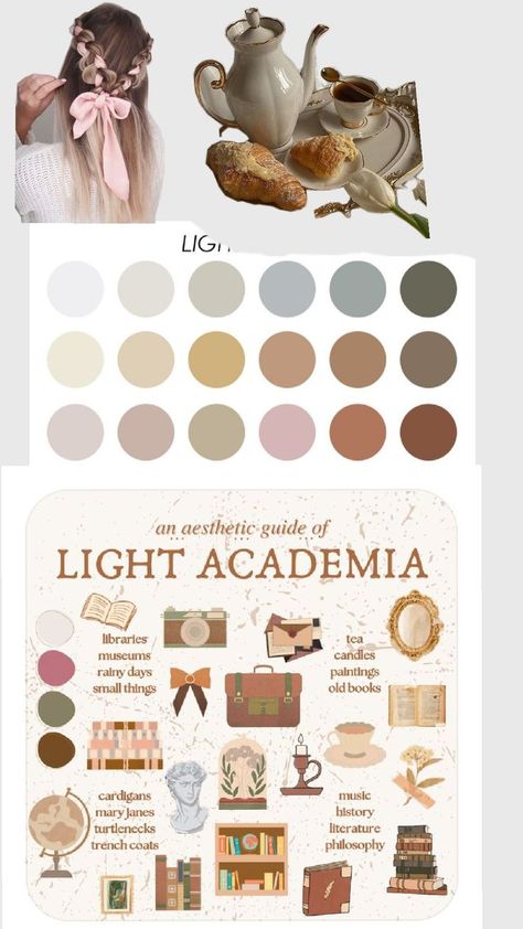 Light Academia Color Palette, Academia Color Palette, Light Academia Colors, Cottagecore Academia, Studio Apartment Design, Tea Candles, Light Academia, Music History, Light Colors