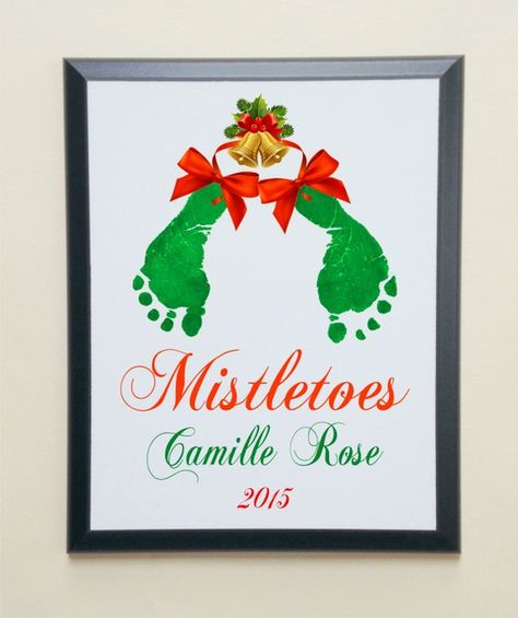 Mistletoes Footprint Craft, Mistletoe Footprint, Christmas Footprint Crafts, Activity For Baby, Christmas Footprint, Christmas Handprint, Baby Footprint Art, Glowforge Ideas, Toddler Craft