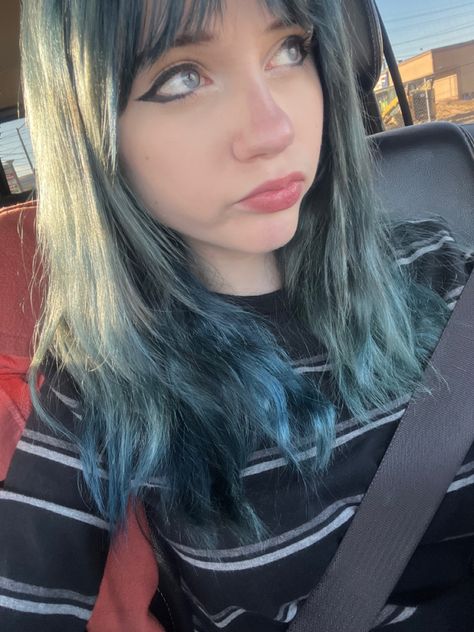 blue hair Highlights With Light Brown Hair, Blue Highlights In Light Brown Hair, Highlight Bangs, Cyan Hair, Highlighted Bangs, Turquoise Hair, Blue Highlights, Light Brown Hair, Tiffany Blue