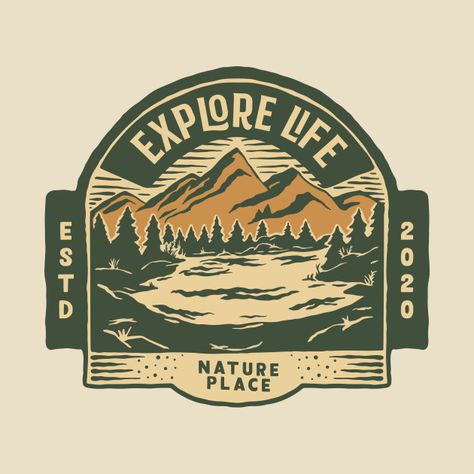 Retro Tapestry, Pairing Ideas, Vintage Shirt Design, Outdoor Logos, Nature Vintage, Vintage Campers Trailers, Shirt Logo Design, Vintage Camping, Badge Design