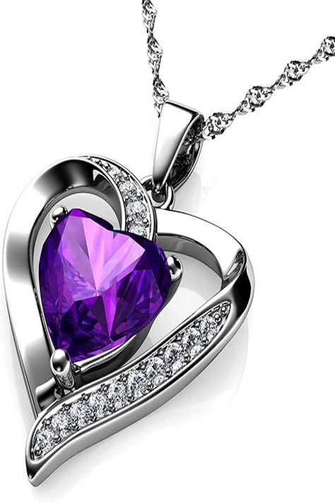 925 Sterling Silver CZ & Purple Crystal Pendant for Women Purple Heart Necklace, Symbol For Love, Silver Necklace Simple, Popular Characters, World Wide Web, Best Friend Necklaces, Heart Symbol, Heart Shaped Necklace, Silver Heart Pendant