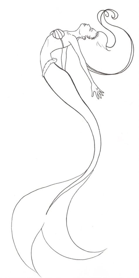 Little Mermaid - Free by ~TheRaineDrop on deviantART sirena Mairmaid Drawing, Mermaid Tattoo Designs Simple, Mermaid Tattoo Outline, Mermaid Sketch Simple, Mermaid Outline Drawing, Mermaid Tattoo Designs Sketches, Mermaid Swimming Drawing, Swimming Poses Drawing, Mermaid Tail Tattoo Simple