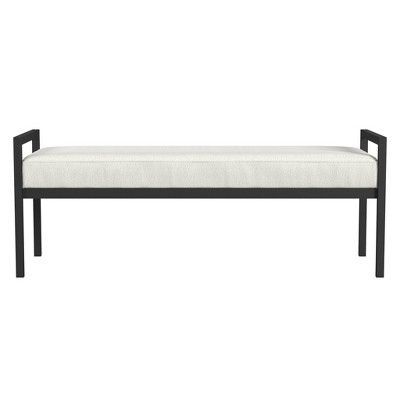 Modern Metal Bench Cream Boucle - HomePop | Target Bench End Of Bed, End Of Bed Seating, Metal And Wood Bench, Modern Storage Bench, Velvet Bench, Oversized Furniture, Iron Bench, Tufted Bench, End Of Bed Bench