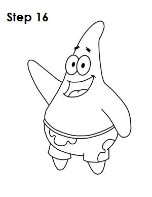 Draw Patrick Star Step 16 Cute Drawings Simple Spongebob, Sundjer Bob Drawing, Drawing Ideas Patrick, How To Draw Patrick Star, Patrick Spongebob Drawing, Sponge Bob Drawing Easy, Patryk Spongebob, Patrick Star Tattoo, Patrick Star Drawing