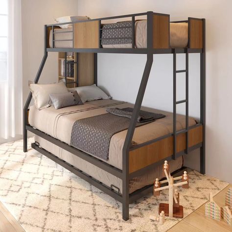 Bunk Beds With Trundle, Beds With Trundle, Metal Bunk Bed, Bottom Bunk, Twin Over Full Bunk Bed, Full Bunk Bed, Modern Bed Frame, Bed With Trundle, Bunk Bed With Trundle