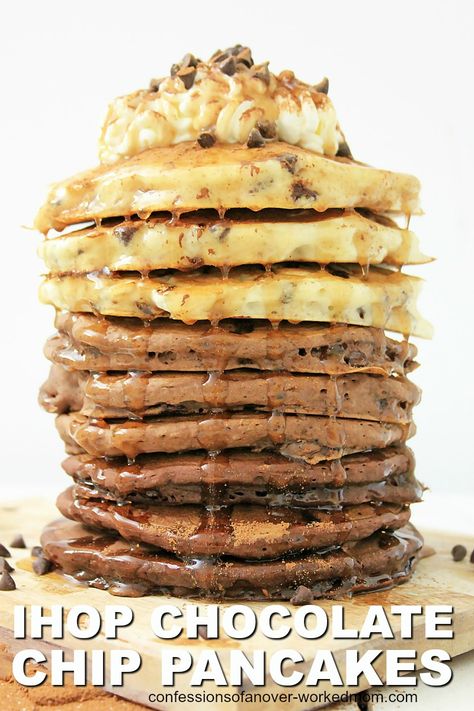 You are going to love this IHOP Chocolate Chip Pancake Recipe. #pancakerecipe #ihoprecipe #breakfastrecipe #copycatrecipe Ihop Chocolate Pancakes Recipe, Ihop Chocolate Chip Pancakes, Pancake Recipe Chocolate, Pancake Recipe Without Baking Powder, Ihop Pancake Recipe Copycat, Chocolate Chip Pancake Recipe, Copycat Breakfast, Ihop Food, I Hop Pancake Recipe