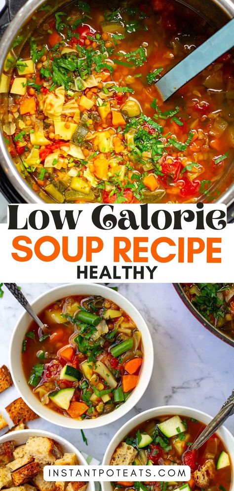 This low-calorie soup is both visually stunning and satisfying to your taste buds. Fresh ingredients and vibrant colors make this a perfect meal for any season! #LowCalorieSoup #HealthyRecipes #AestheticMeals Lentils Instant Pot, Soup Recipe Healthy, Low Calorie Soup Recipe, Soup With Vegetables, Low Calorie Vegetables, Canned Lentils, Low Calorie Soup, Lemon Green Beans, Vegetable Stock Cubes