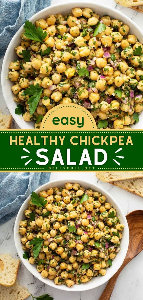 Chickpea Salad Check Peas Salad, Chickpeas In Salad, Chuck Pea Salad, Salad Beans Recipe, Cold Chickpea Recipes, Quick Chickpea Salad, Chic Pea Salad Recipe, Chickpeas Recipe Salad, Lunch Sides Healthy