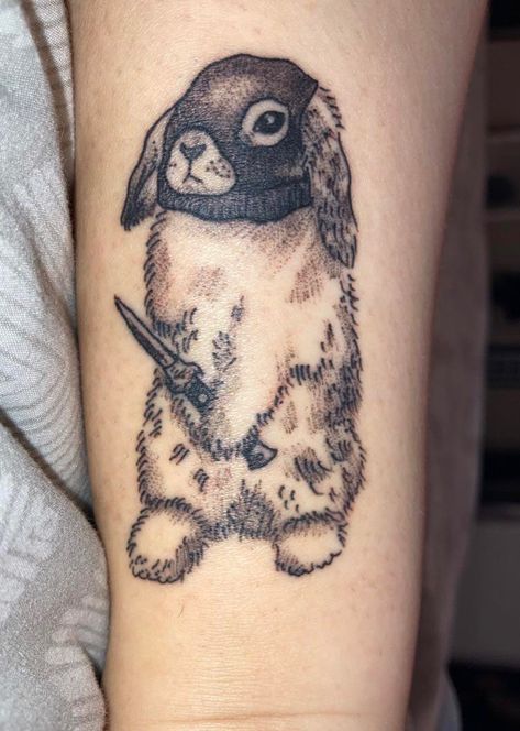 Scary Rabbit Tattoo, Funny Bunny Tattoo, Edgy Bunny Tattoo, Scary Bunny Tattoo, Dutch Bunny Tattoo, Bunnie Tattoos, Two Headed Bunny Tattoo, Bunny Head Tattoo, Evil Bunny Tattoo