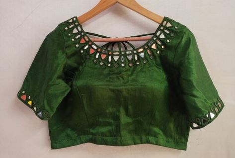 Hand Mirror Work Blouse Design, Mirror Blouse Designs Latest, Blouse Mirror Work Designs, Mirror Work Blouses, Blouse Mirror Work, Salwar Ideas, Mirror Work Saree Blouse, Mirror Blouse Design, Mirror Blouse