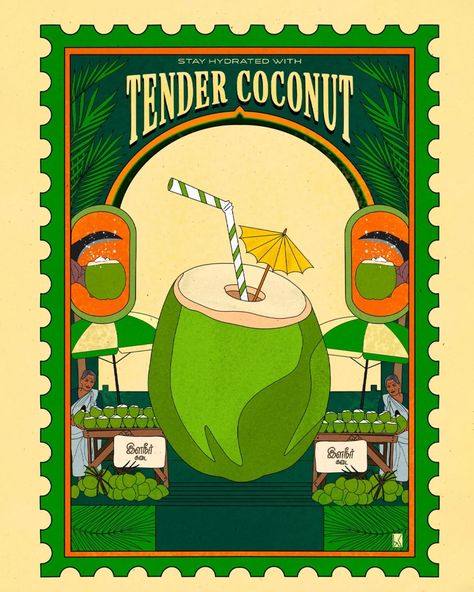 Tender coconut, Art inspired by @anirudh_kadav99 Nimboo Pani #digitalart #tendercoconut #indianillustration #streetvendor #chennai #2dillustration Vada Chennai Poster, Coconut Water Illustration, Chennai Poster, Coconut Drink Illustration, Tiki Drink Illustration, Indian Illustration, Digital Art Illustration, Drawing Artwork, Visual Identity