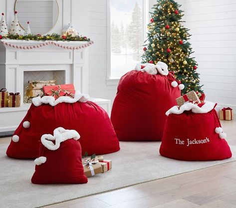 Santa Sacks and Bags | Pottery Barn Kids Santa Sacks, Santa Bags, All Christmas, Crib Bumper, Red Fleece, Free Interior Design, Christmas Morning, Nursery Bedding, Design Help