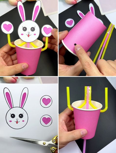 Simple DIY Easter Bunny Craft Ideas for Kids | Popote, Easter Bunny, craft | Kids Crafts with Straw and Paper Cup :) | By K4 Craft Videos Church Nursery Decor, Flower Wall Hanging Decor, Easter Bunny Craft, Room Hanging Decor, Diy Paper Wall Hanging, Paper Cup Crafts, Toddler Games, Bunny Craft, Straw Crafts