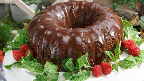 Chocolate Raspberry Bundt Cake Recipe | Katie Lee Biegel | Food Network Chocolate Raspberry Bundt Cake, Raspberry Bundt Cake, Devils Food Cake Mix Recipe, Bundt Cake Recipe, Chocolate Raspberry Cake, Vegan Chocolate Cake, Raspberry Cake, Bundt Cakes Recipes, Cake Mix Recipes