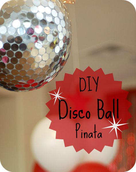 disco ball pinata (instead of this i think i'll spray paint some styrofoam balls silver and glue the sequin things to make decorations and i'll make a guitar pinata) Disco Ball Pinata, Party Disco Ball, Diy Disco Ball, Disco Ball Decorations, Rockstar Party, Diy Christmas Ball, Dance Party Birthday, Rock Star Party, Disco Theme