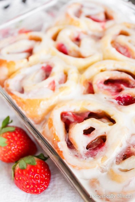 Strawberry Roll Ups, Strawberry Sweet Rolls, Crescent Roll Recipes Dessert, Domestically Blissful, Crescent Roll Dessert, Strawberry Cinnamon Rolls, Vegetarian Recipes Dessert, Faithful God, Strawberry Plant