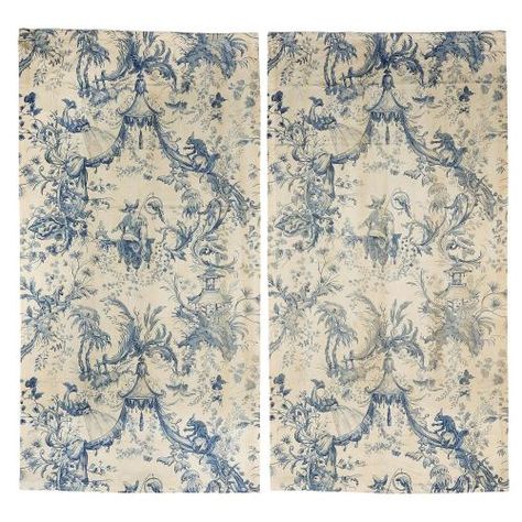 Rococo Chinoiserie blue & white cotton bed curtains Lucy Johnson Chinoiserie Curtains, French Chinoiserie, Velvet Bedspread, Chinoiserie Blue, Nina Campbell, French Rococo, Blue And White Chinoiserie, Velvet Ottoman, Embroidered Tablecloth