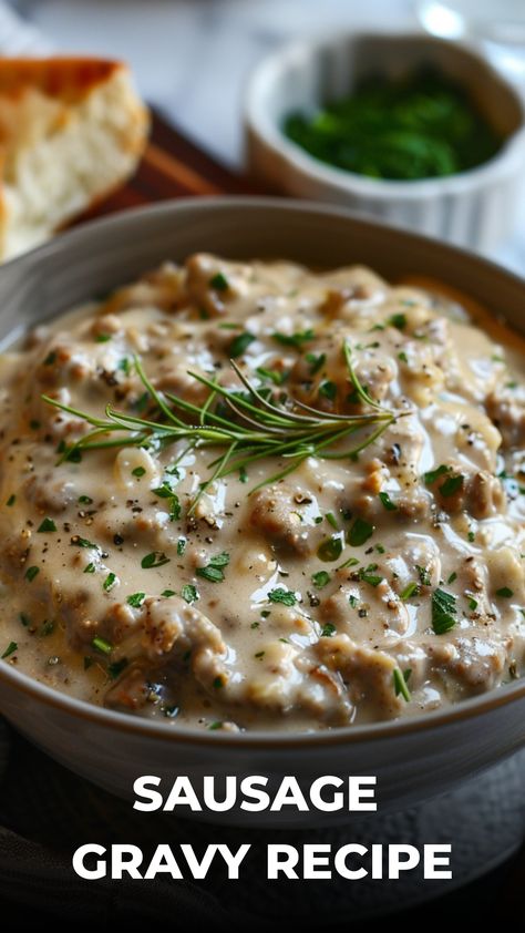 Indulge in the warm, comforting flavors of homemade sausage gravy with this easy-to-follow sausage gravy recipe. Perfect for serving over buttermilk biscuits or fried chicken, this classic Southern dish is a delicious addition to any breakfast or brunch spread. Learn how to make rich and creamy sausage gravy that's packed with savory goodness in just a few simple steps. Impress your friends and family with your cooking skills by mastering this hearty and flavorful dish. Cheese Gravy Recipe, Sausage And Gravy Recipe, Gravy With Bacon Grease, Best Sausage Gravy Recipe, Southern Sausage Gravy, Country Gravy Recipe, Country Sausage Gravy, Best Biscuits And Gravy, Homemade Sausage Gravy