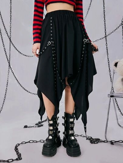 Search punk ripped | SHEIN USA New Grunge, Eyelet Skirt, Grunge Punk, Gothic Dress, Asymmetrical Hem, Asymmetric Hem, High Low Dress, Womens Bottoms, Latest Trends