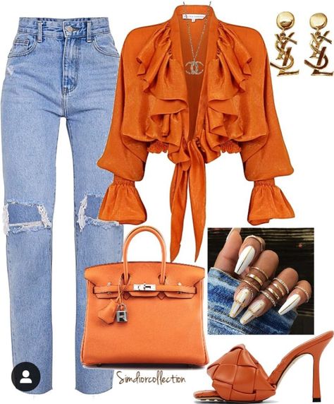 Orange Outfit Ideas, Estilo Kylie Jenner, Boujee Outfits, Orange Outfit, Corte De Cabelo Masculino, Black Women Fashion, Jeans Outfit, Tag Someone Who, Fall Fashion Outfits