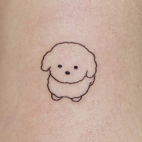 Bichon Poodle Tattoo, Dog Tattoo Placement Ideas, Korean Dog Tattoo, Cute Puppy Tattoo, Shihtzu Tattoos Minimalist, Kawaii Dog Tattoo, Maltese Tattoo Minimalist, Dog Doodle Tattoo, Dog Fairy Tattoo