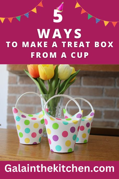 Treat boxes made out of paper cups Diy Birthday Treats, Diy Treat Boxes, Homemade Easter Gifts, Cupcake Packaging, Easter Gift Boxes, Easter Sweets, Treat Basket, Diy Snacks, Homemade Condiments