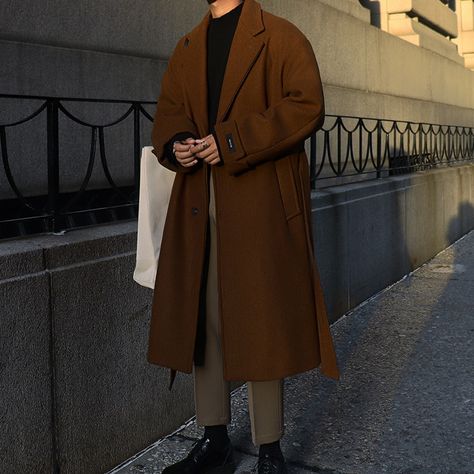 Brown Overcoat, Winter Trench, Long Coat Men, Mens Wool Coats, Coat With Belt, Long Overcoat, Winter Trench Coat, Trench Coat Men, Coat Men