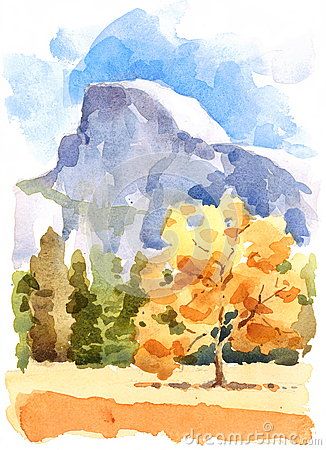 Yosemite Sketch, Yosemite Watercolor, National Park Watercolor, Yosemite Art, Park Watercolor, Watercolor Painting Landscape, Large Landscape Painting, Painting Landscapes, Watercolor Art Landscape