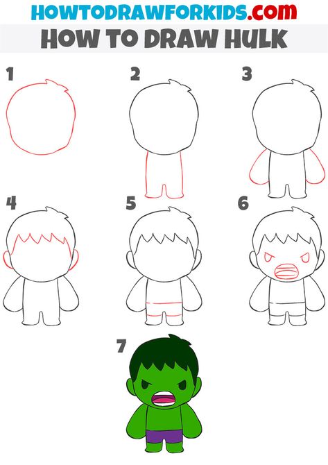 Super Hero Cartoon Drawing, How To Draw Hulk Easy Step By Step, Easy Avengers Drawings, How To Draw Hulk, Easy Superhero Drawings, Superhero Drawings Easy, How To Draw Super Heroes, Hulk Doodle, Hulk Drawing Easy