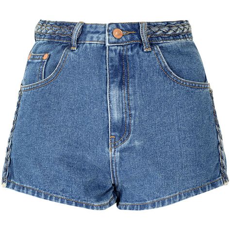 Mid Blue Plait Detail Denim Shorts ($33) ❤ liked on Polyvore featuring shorts, bottoms, blue, blue denim shorts, jean shorts, short jean shorts, summer shorts and woven shorts Pink Leather Skirt, Summer Denim Shorts, Summer Jean Shorts, Jean Short Shorts, Pants Short, Summer Shorts Denim, Looks Party, Zipper Shorts, Pocket Shorts