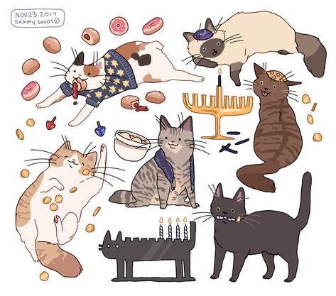 hanukkah cats commission for @hanukcat! Hanukkah Cats, Hamotzi Cat, Anime Pattern, Art Manga, Posca Art, Jewish Art, Cats Illustration, Wow Art, Cat Illustration